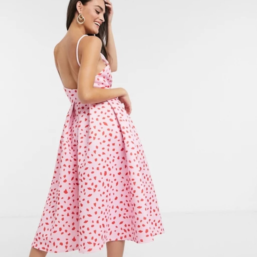 ASOS pink and red polka dot midi dress